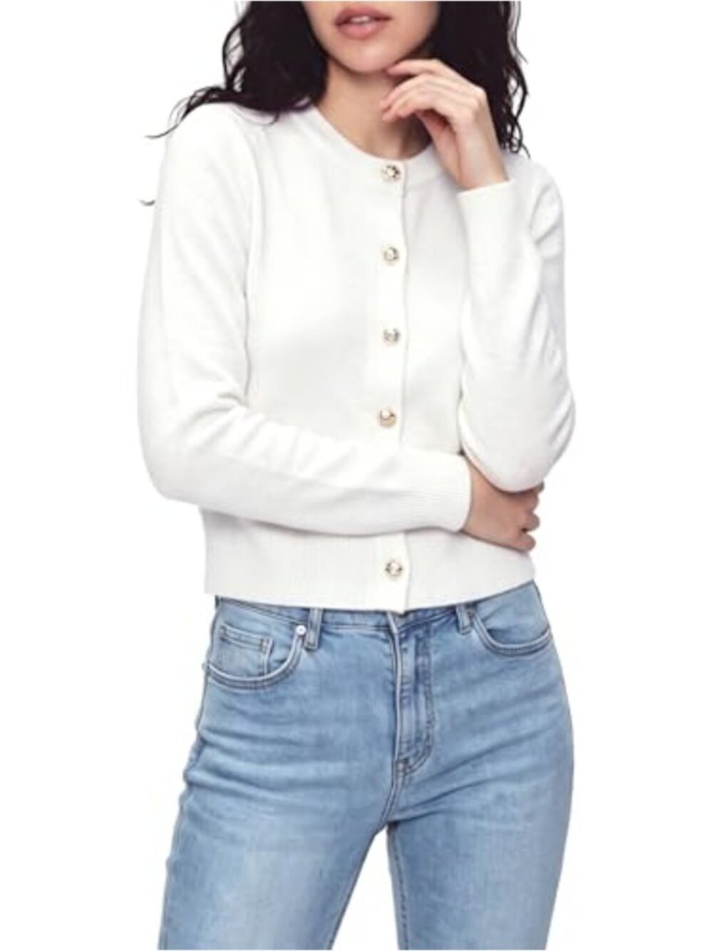 Casual Long Sleeve Button Up Cropped Cardigan Sweater Soft Stretchy Knit Jacket
